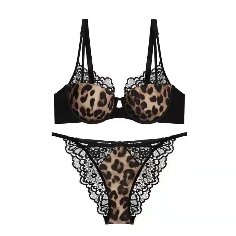 Women Leopard Print Thin Cup Bralette Set Push Up Anti Sagging Soft Underwire Side Fat Control New Arrival Underwear Set — image 2