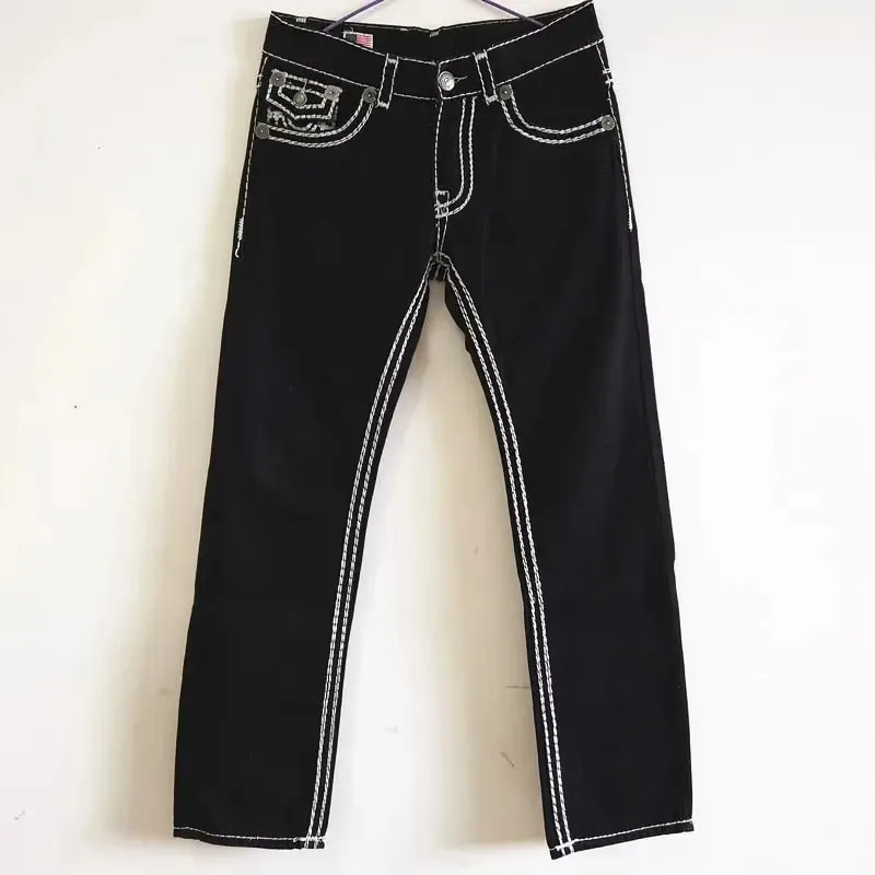 European American New Fashion Men's Black White Casual Trendy Simple Basic Straight Plus Size Denim Trousers Male Jeans Pants — image 2