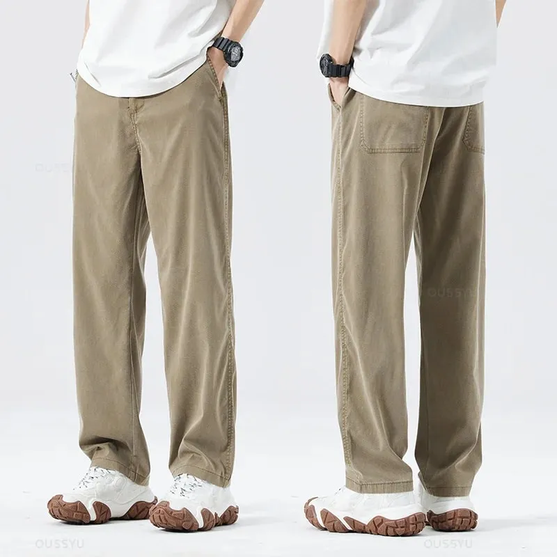 Sommer Blødt Lyocell stof Herre jeans Tynde Løse Lige Bukser Snøre Elastisk talje Korea Casual Bukser Plus Størrelse M-5XL