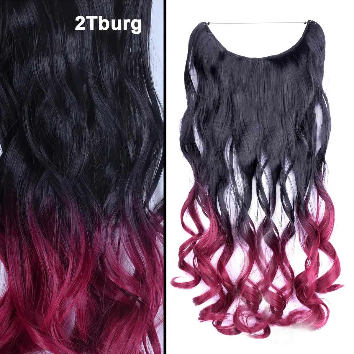 Jeedou Wavy Hair Extension Elasticity Invisible Wire Fish Line One Piece No Clips Synthetic Hairpieces Ombre Color For Ladies — image 9