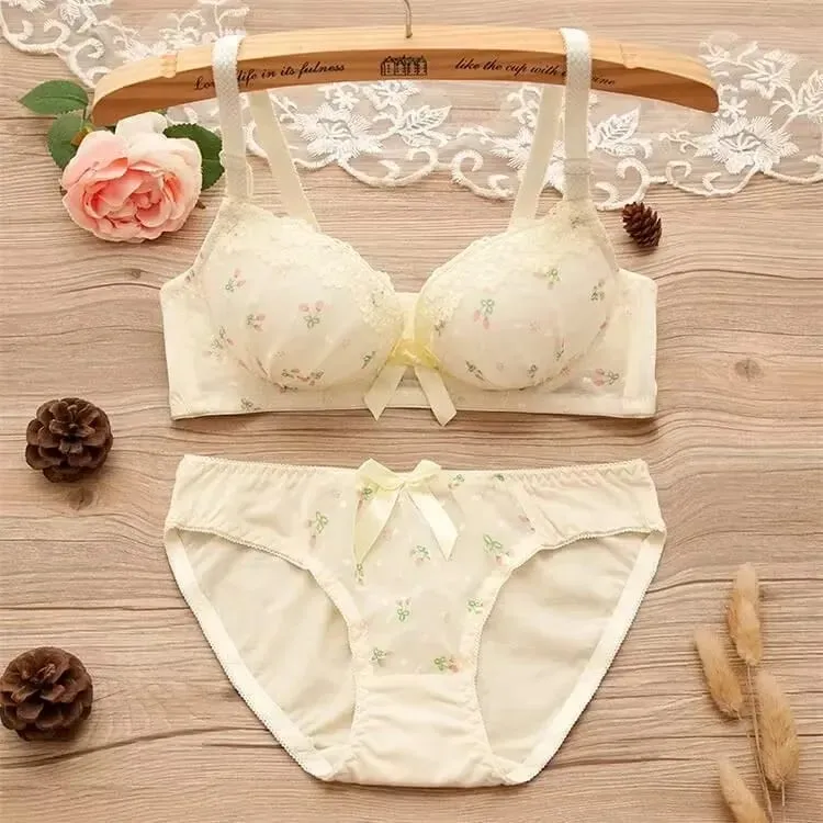 Vintage Girls Bra Set Sexy Thin Bras Pantys Women Seamless Brassiere Low Wasit Fitness Underwear Set Adjustable Plaid Lingeries — image 7