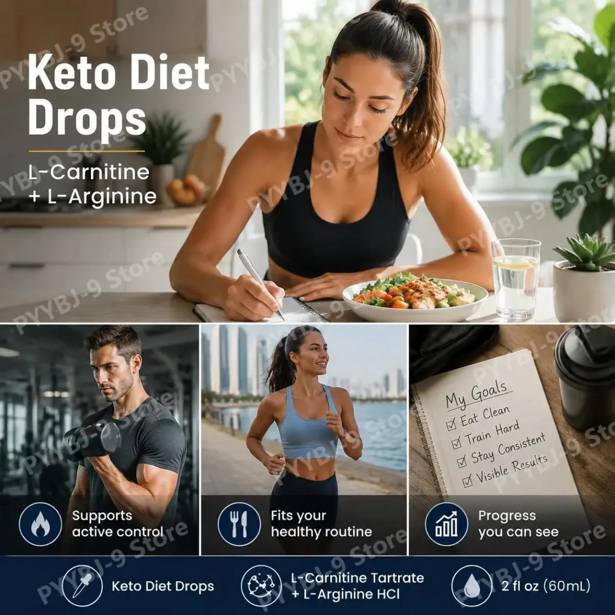 Googeer Keto Diet Drops New Formula with L-Carnitine Tartrate and L-Arginine HCl Plus Green Tea Leaf Extract 2 Fl Oz (60 ML) — image 4