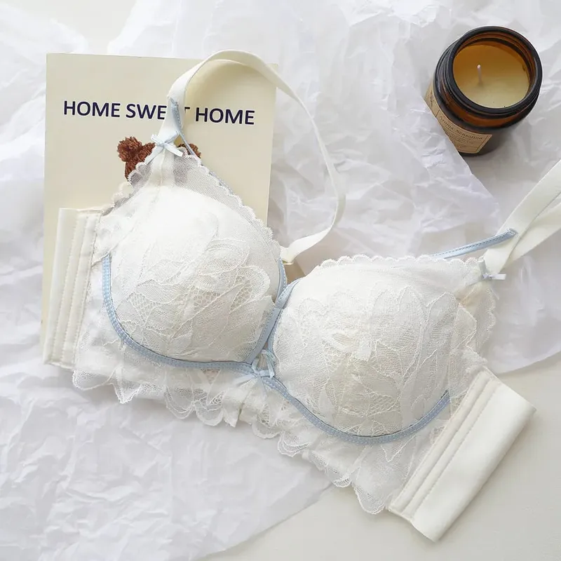 French Garden MOYISU Lace Bra Set 32-38 AB Wireless Thin Cup Push Up Anti Sag セクシー Support Lingerie Suitable Small Bust