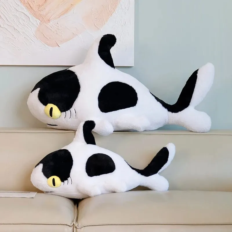 50/70cm Simulation Shark Plush Pillow With Cow Print Fluffy Decompression Cushion Home Decor Photography Prop Holiday Gift