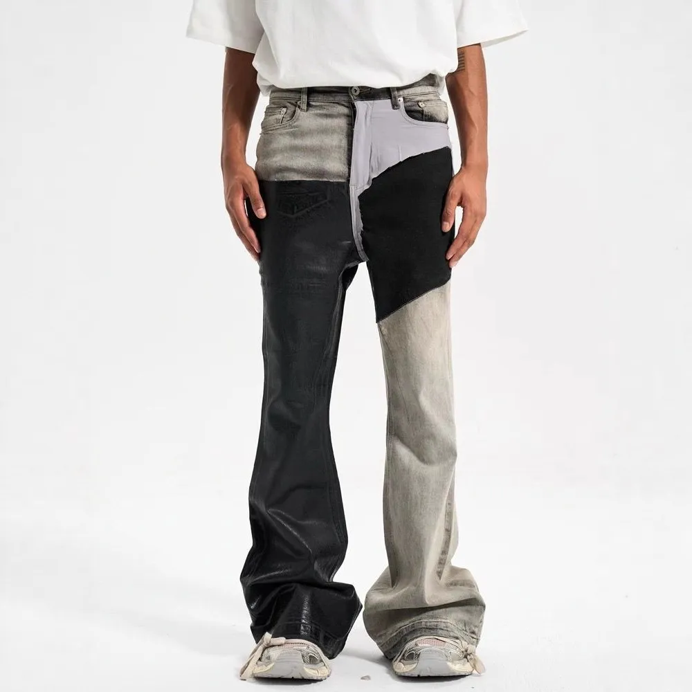 Men's Contrast Color Casual Trendy Simple Basic Slim Flare Denim Trousers Four Seasons New Fashion Male Jeans Pants Streetwear — image 3