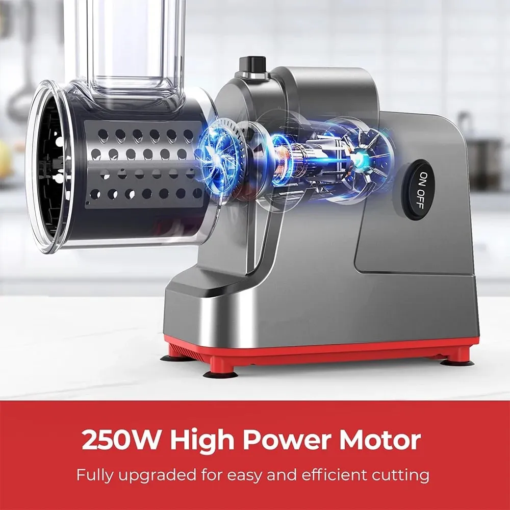 250 W 5 in 1 Elektrischer Gemüseschneider, Schredder, automatischer Salatwerfer, Käsereibe, Karotten-Kohlschneider JT253 — image 5