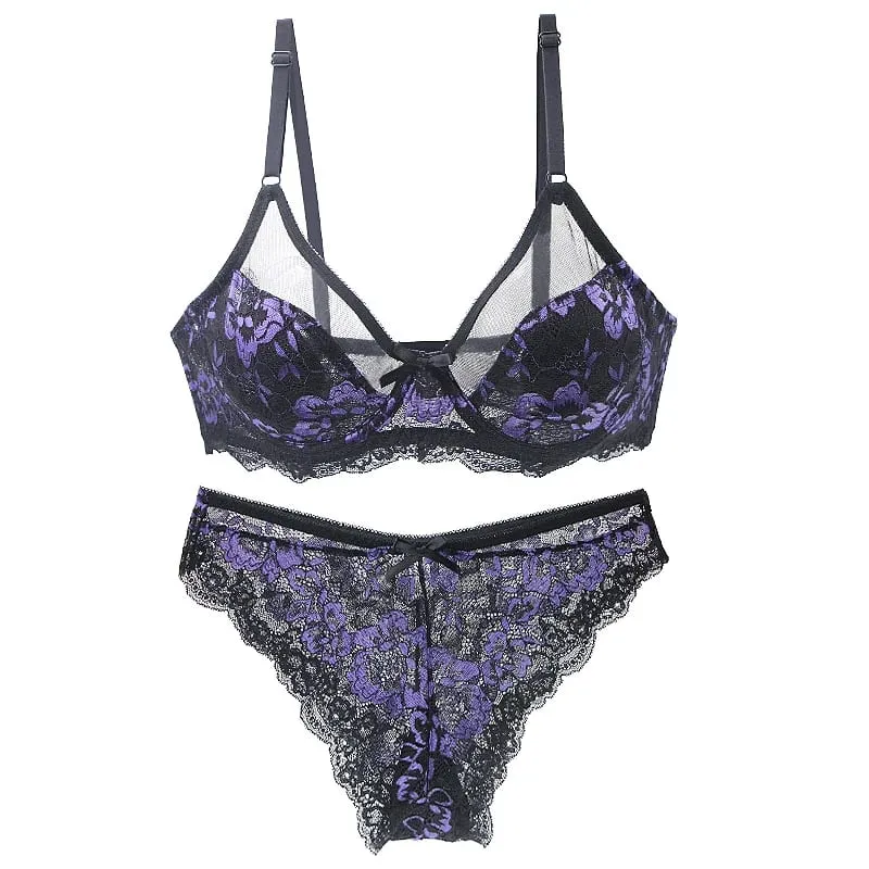 Ultra-Thin Thick Bra Sets 34/75 36/80 38/85 40/90 42/95 44/100 46/105 BCDE Cup Underwear Transparent Embroidery Lace Lingerie — image 6