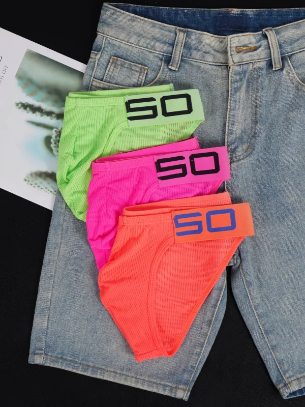 Cuecas masculinas de mistura de nylon, cuecas respiráveis com letras de chifre em relevo, cintura elástica larga, cor fluorescente, roupa íntima sexy — image 5