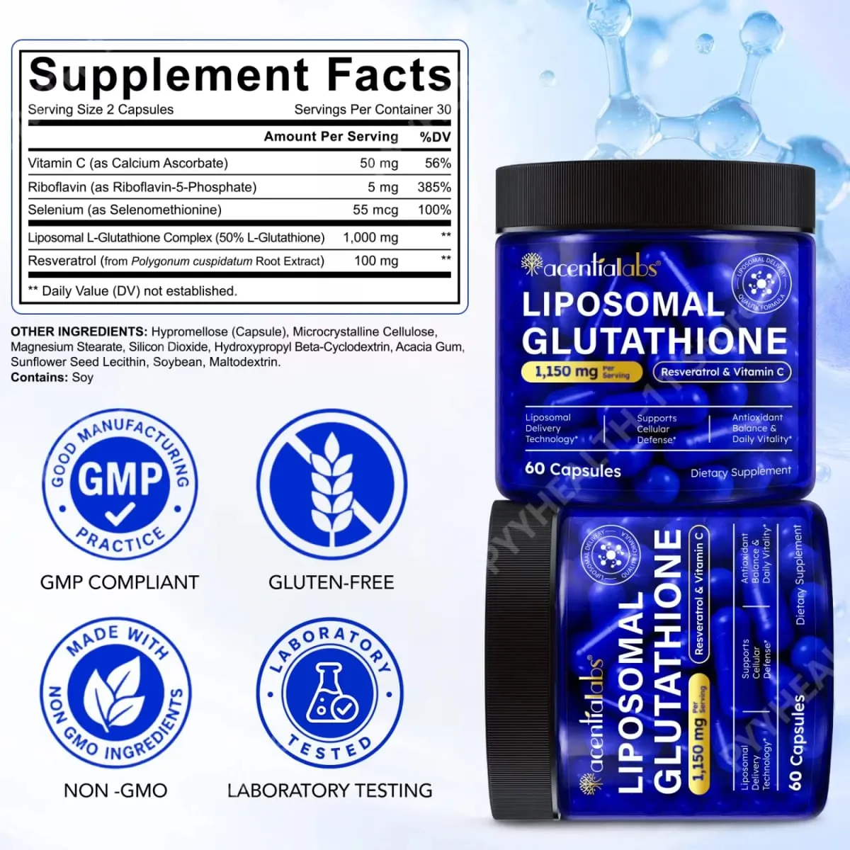 Cápsulas de glutatión liposomal con resveratrol y vitamina C para defensa antioxidante, soporte inmunológico y celular, 60 cápsulas — image 5
