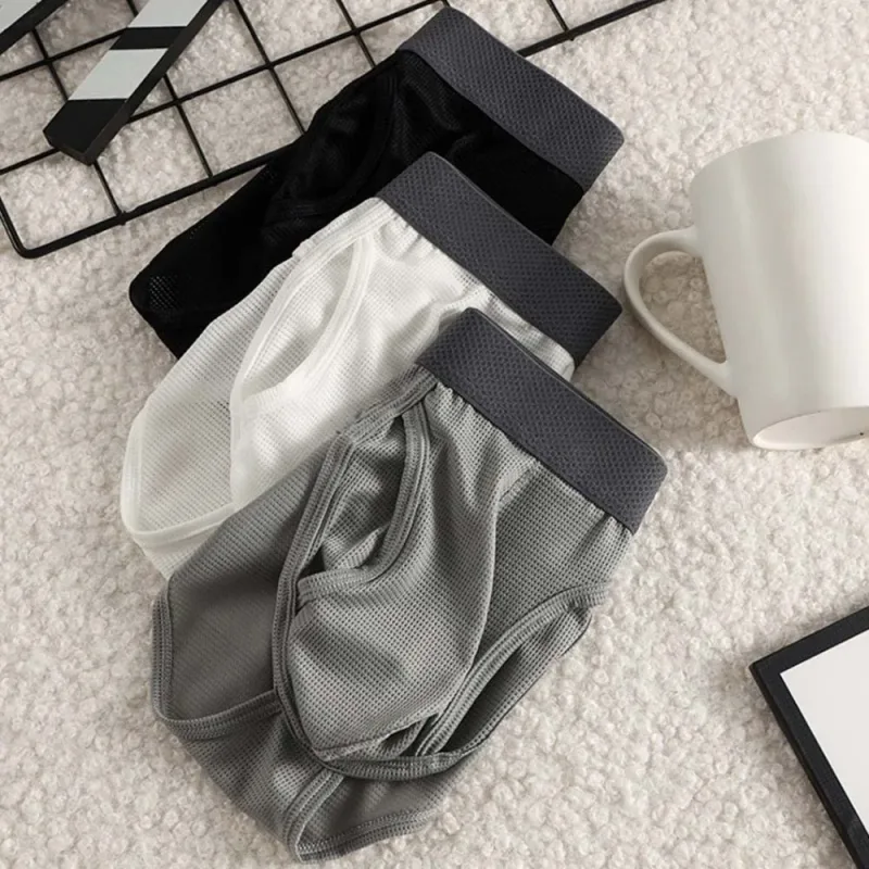 Thin Underpants Summer Thin Briefs Men Side Opening Breathable Men Ice Silk Panties Splicing Lingerie Seamless Underwear Men