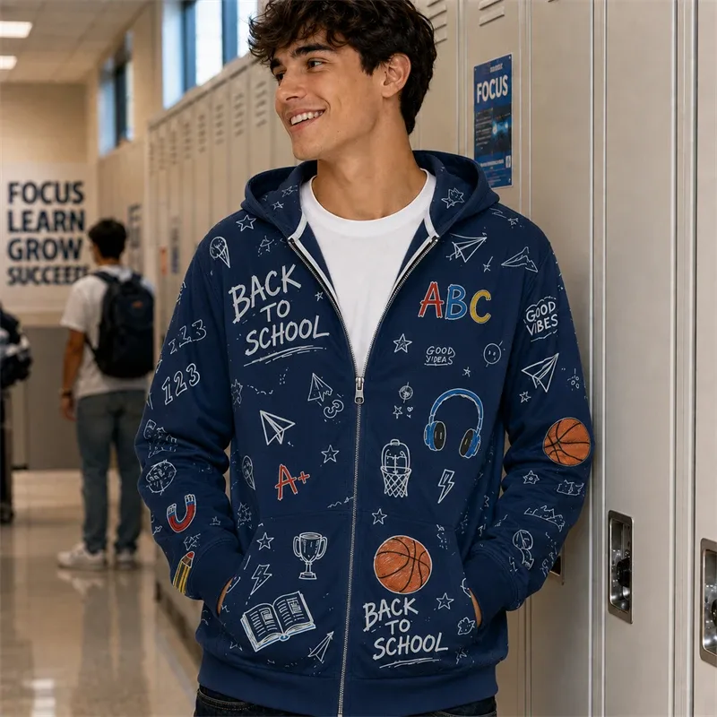 Zip Hoodie Men Back To School 3d Print A+ Graphic Basketball Book Pattern Hoodie New Y2k Gift Casual Street Hooded Sweatshirt — image 9