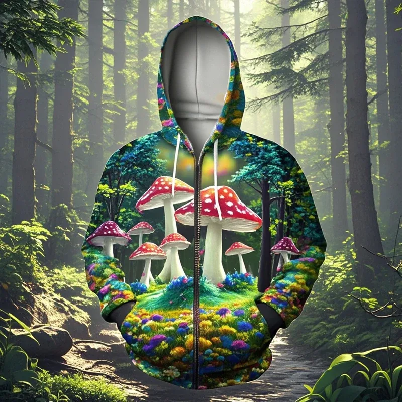 Mushroom 3D Print Zipper Hoodie Men Women Casual Fashion Hooded Sweatshirts Male Oversized Tracksuit Hoodies Man Coat Clothing — image 22
