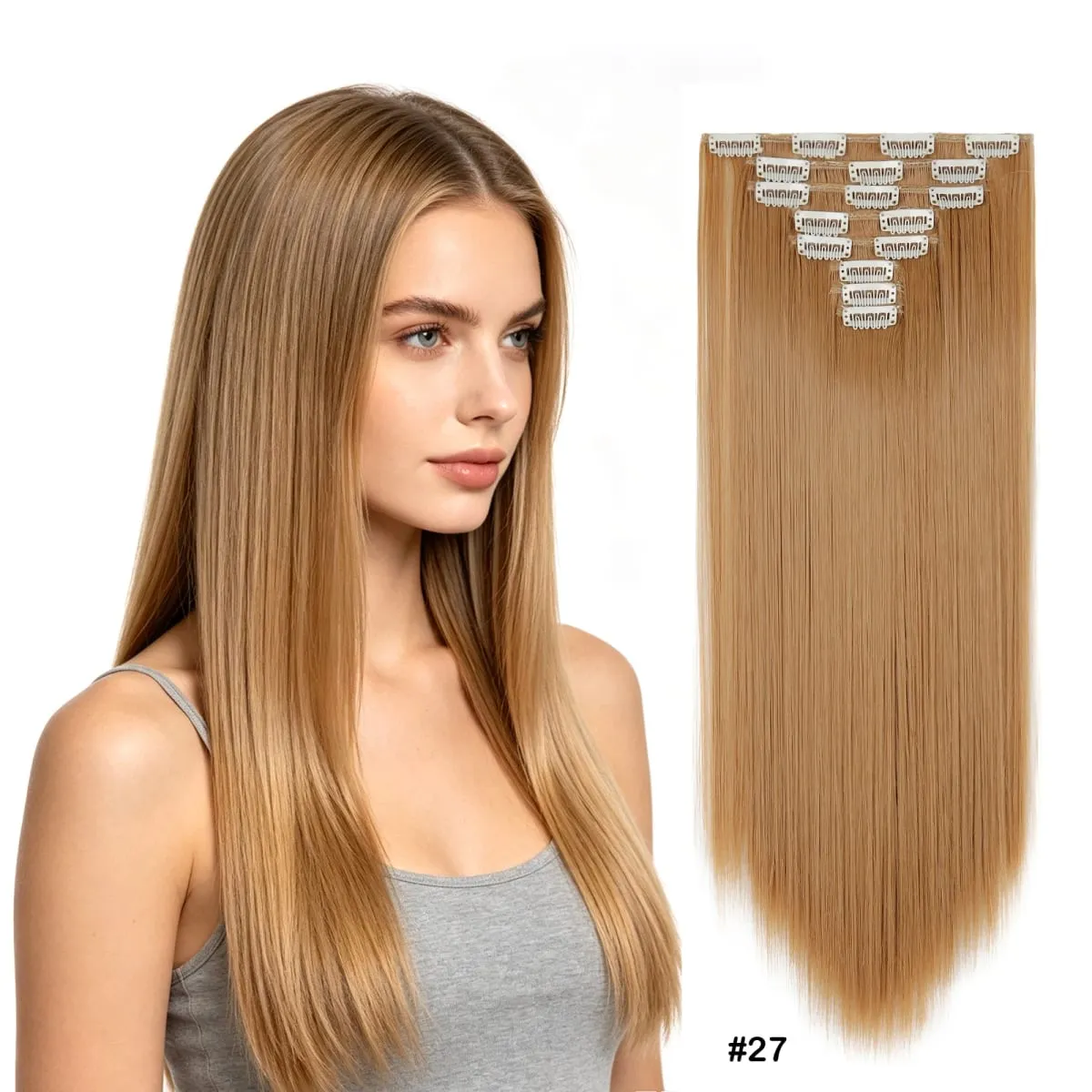 8pcs/set Long Straight Matte Synthetic Clip-In Hair Extensions Full Head Extension Hairpieces for Women
