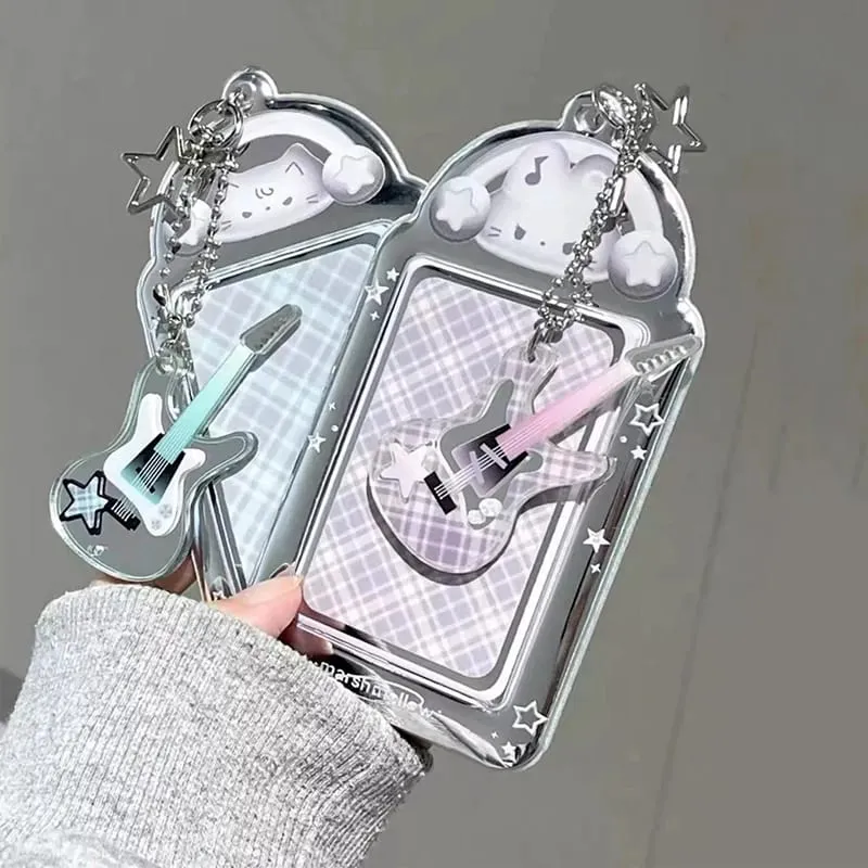 Cute Photocard Keychain Case - Clear PVC Card Holder with Key Ring for Backpack Protective Display Sleeve for Idol Photo Gift for Fans Collectors