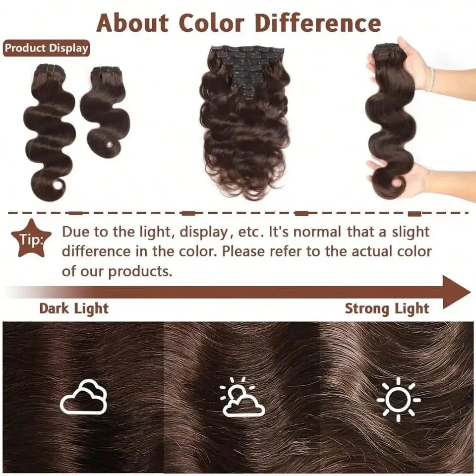 Clip in Body Wave Hair Extensions for Black Women Real Unprocessed Virgin Human Hair Clip in Extensions #1B/#2 Brown Color 120g — image 6