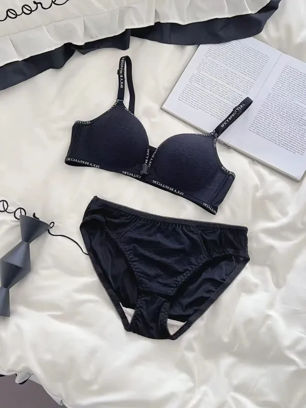 Sexy Push-Up-Dessous-Set mit Frontverschluss für kleine Brüste, bequemer dünner BH ohne Stahlring-Buchstaben-Schultergurte — image 8