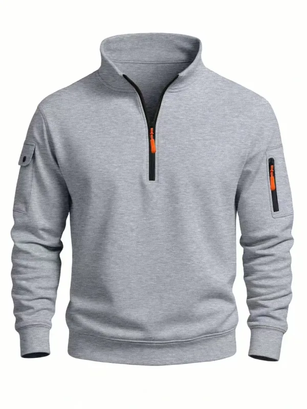 2025 Autumn and Winter New Men's T-Shirt Sweatshirt Casual Sports Casual Long Sleeved High Neck Half Zipper Windproof Top — image 3