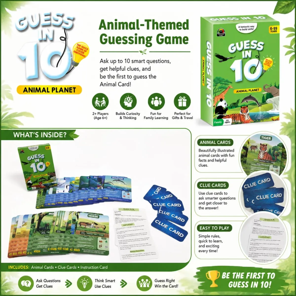 Guess in 10 Animal Planet Card Game Kids Animal Trivia Clue Educational Family Travel Brain Teaser English Version — image 4