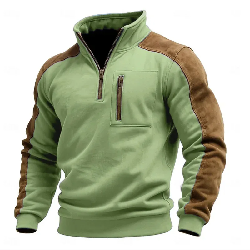 Autumn Winter New Men's Stand Collar Pullover Sweatshirts Fashion Patchwork Sports Tops Male Casual Streetwear Pull On Hoodie — image 3