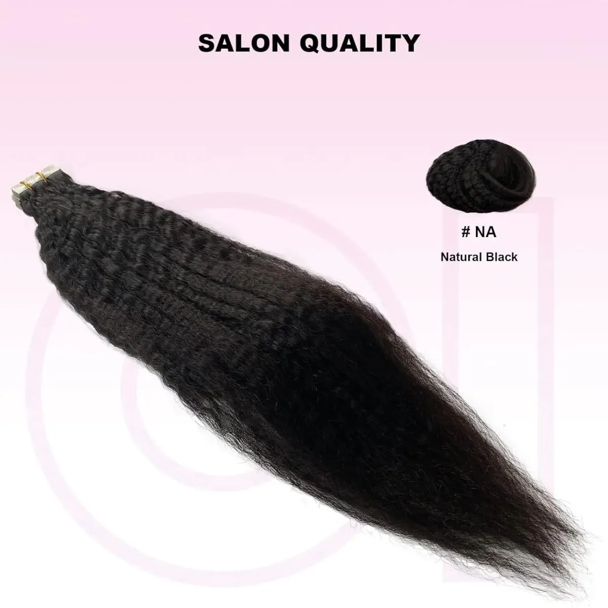 Kinky Straight Tape Ins Hair Extensions Invisible Adhesive Glue Natural Black Yaki Tapes in 100% Human Hair Full Head 50g/20Pcs — image 3