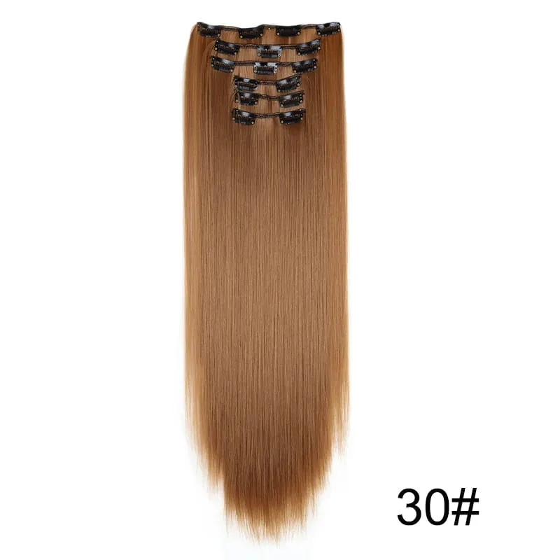 24Inch Synthetic 16 Clips in Hair Extensions Long Straight Hairstyle Blonde Black Hairpieces Heat Resistant False Hair