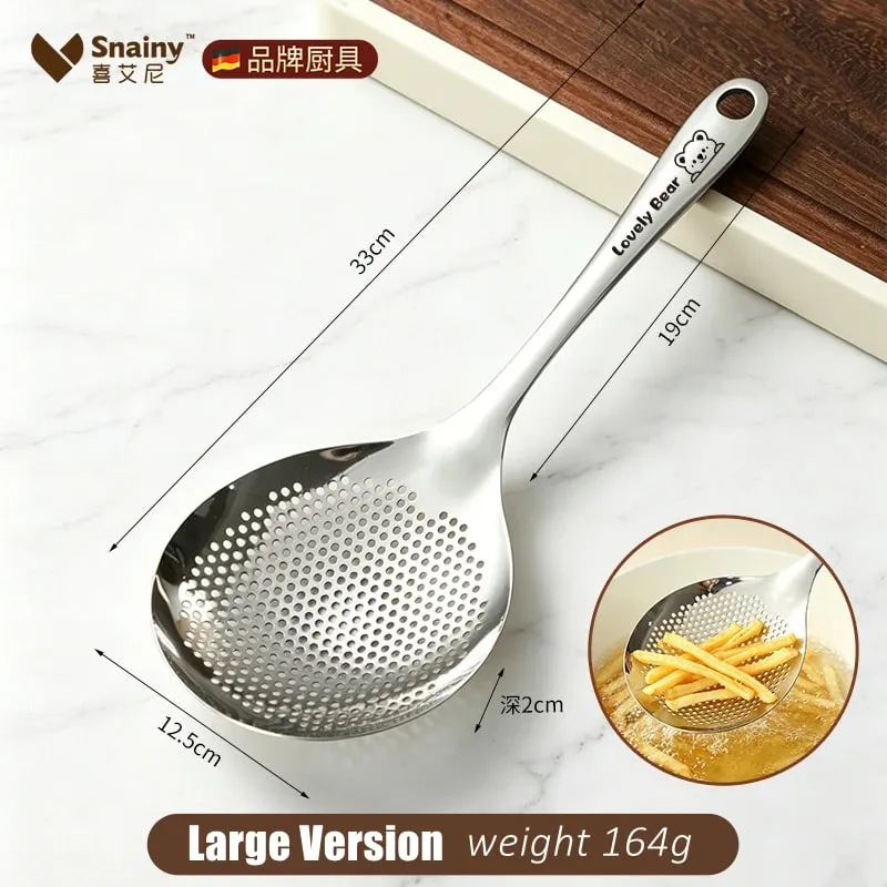 12.5cm Width 33cm Length Cooking Sieve Ultra Thick Pure 304 Stainless Steel Frying Colander Noodle Strainer with Fine Meshes