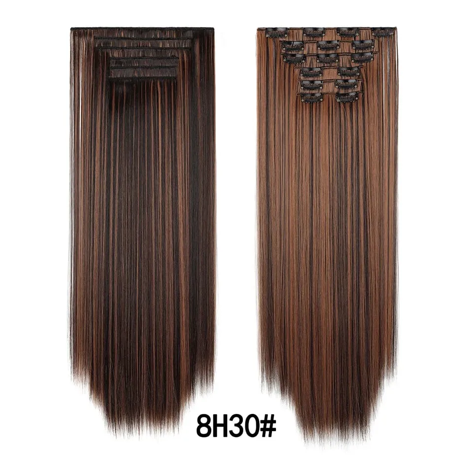 24Inch Clip in Hair Extensions Invisible Synthetic Extension 6PCS Long Straight Heat Resistant Clips on Hairpieces for Women — image 19