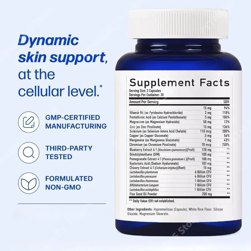 Supplément de soutien cutané Clear³ avec probiotiques DIM et zinc – Soutien nutritionnel pour une peau et un intestin sains 60 gélules — image 5