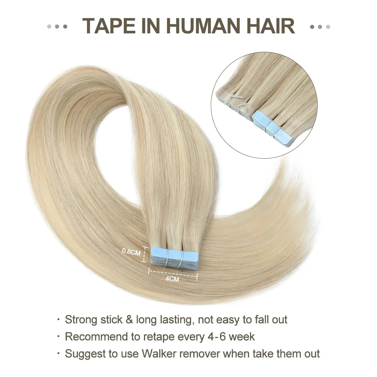 Tape in Hair Extensions Human Hair 12-22 Inch 30g 20pcs Skin Weft Seamless Tape in Real Remy Straight Hair for Women Daily Use