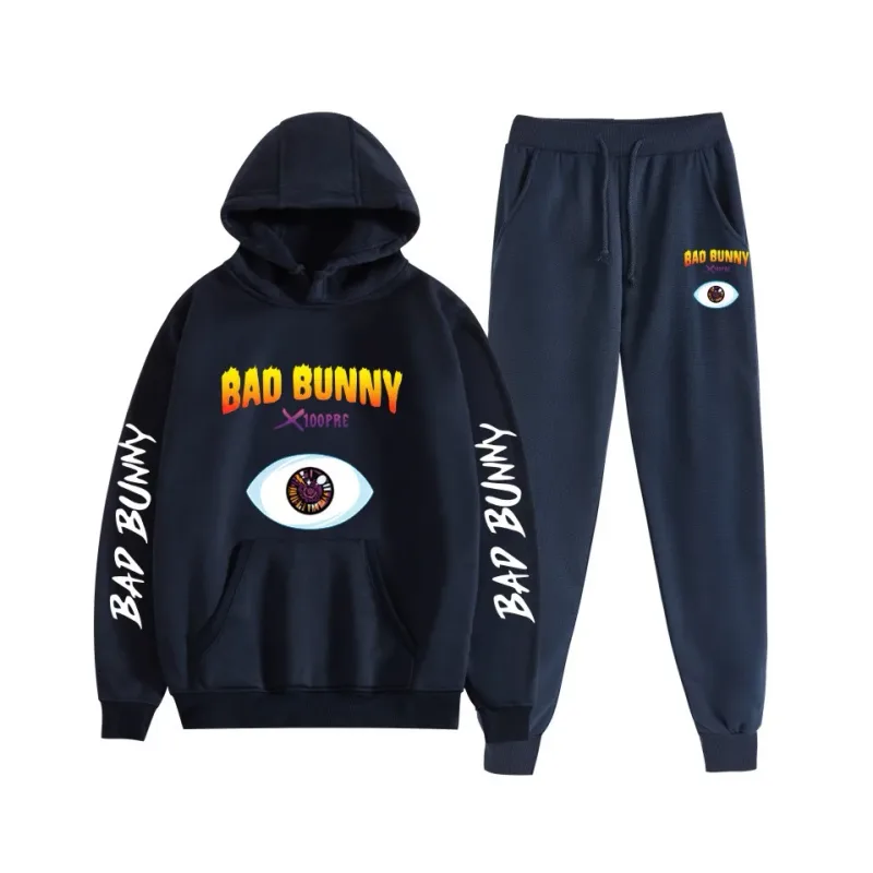 Harajuku Comfortable bad bunny Print Sweatshirt Sweatpants Suit Women's Hoodies+ Trousers Suit Boys/Girls 2 Piece Set Clothes — image 17