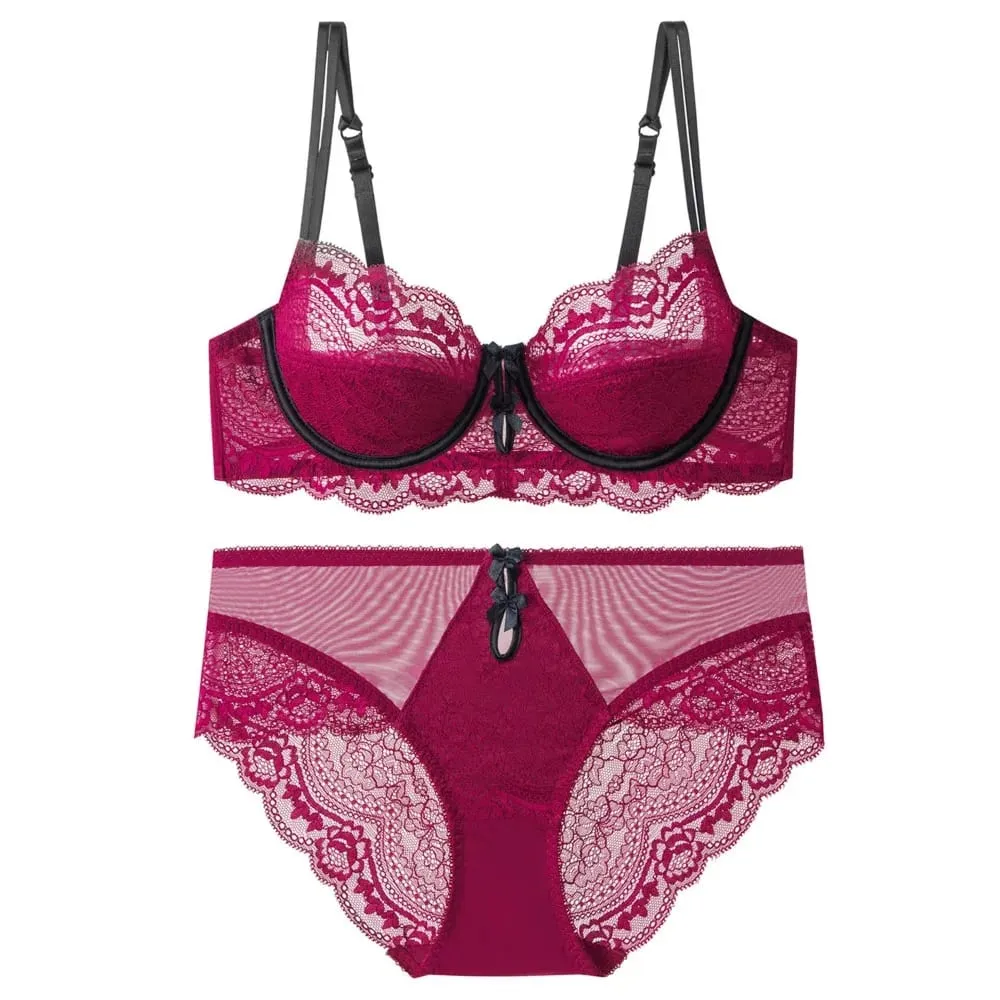 Women Sexy Red Lace Bra French Ultra Thin Minimizer Non Wired Breathable Brassiere Large Bust Reduce Underwear 32‑42 — image 3
