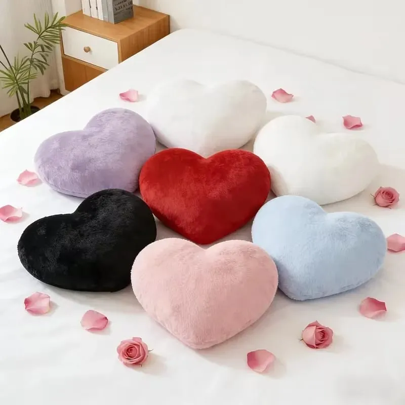 Valentine‘s Day Gift Heart Pillow Cute Fuzzy Throw Pillow for Home Decor Photo Shoot Prop Romantic Decorations Cushion
