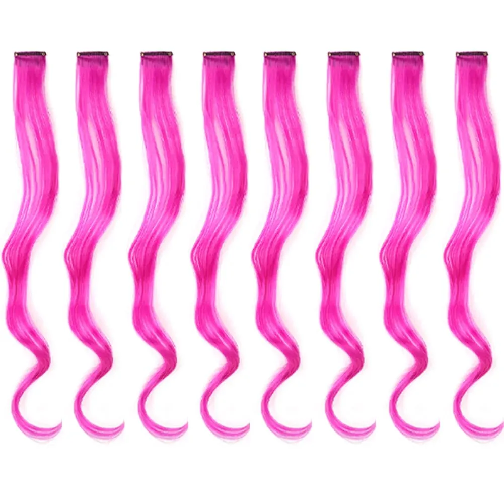 20 Inch Colourful Curly Wavy Party Highlights Clip in Synthetic Hairpieces 8 Pack Curly Colored Hair Extensions for Women — image 8