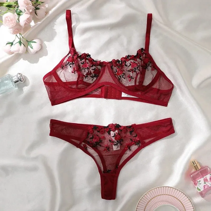 Purple Fancy Lingerie Set Women Embroidered Flower Bra and Panty Underwear Female Outfits — image 13