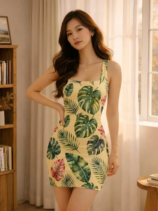 Women Strap Bodycon Mini Dress Square Neck Slim Fit Travel Holiday Cafe Casual Elegant Outfit for Hotel Brunch Weekend Style — image 14