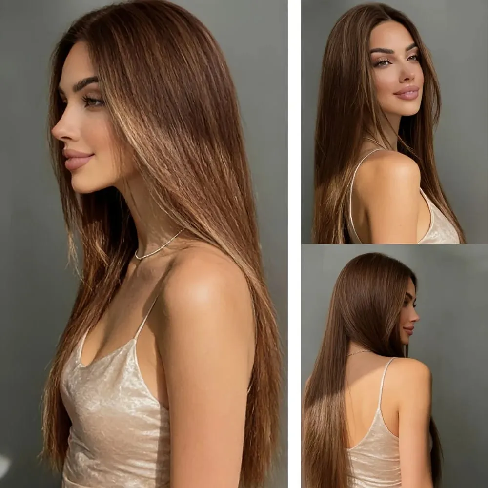 26-inch Light Brown Straight Synthetic Fiber Hair Extensions Multi-Clip Long Hair Extensions (6pcs) for Women — image 6