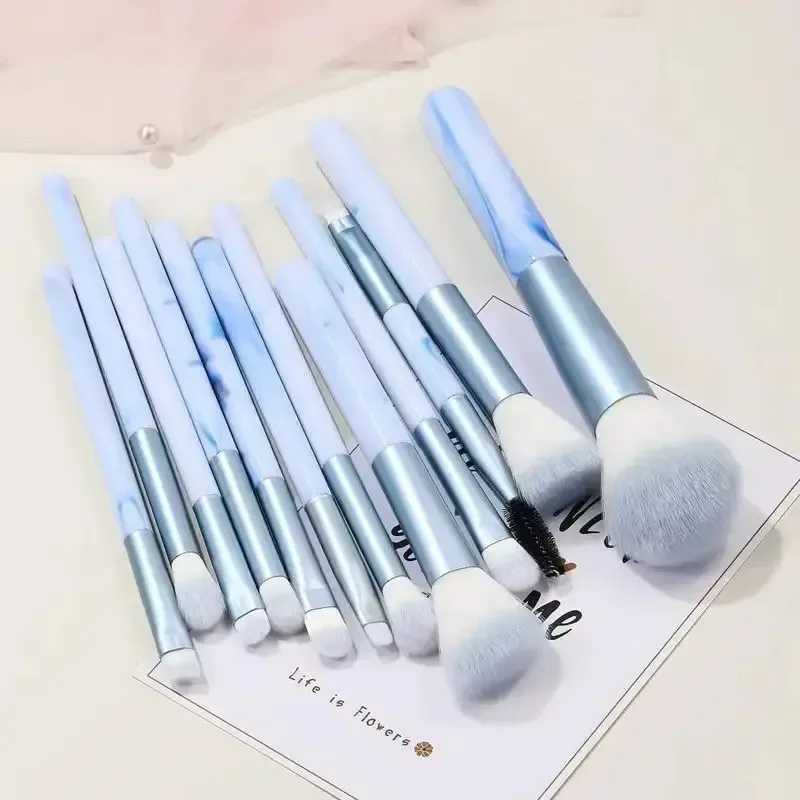 12Pcs Blue Makeup Brushes Set Professional Foundation Powder Blending Blush Concealer Synthetic Fiber Bristles Brush