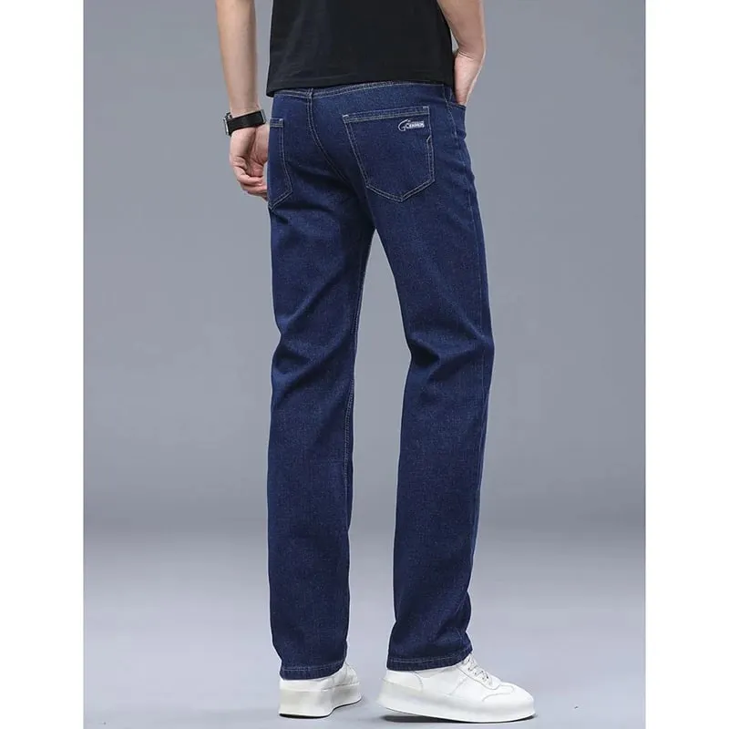 2026 New Comfortable Fabric Jeans Men Business Slim Fit Denim Pants Male Stylish Solid Color Straight Leg Casual Trousers