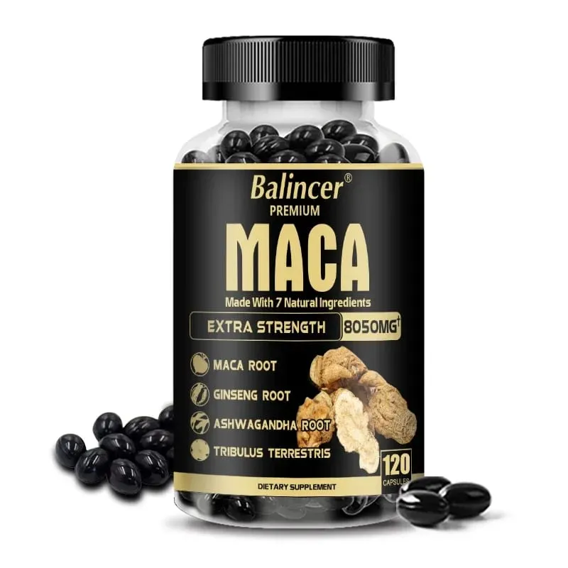 20X Natural Concentrated Extracts Black + Red + Yellow Maca Root Korean Ginseng Ashwagandha Maca Root Capsules 8050 Mg