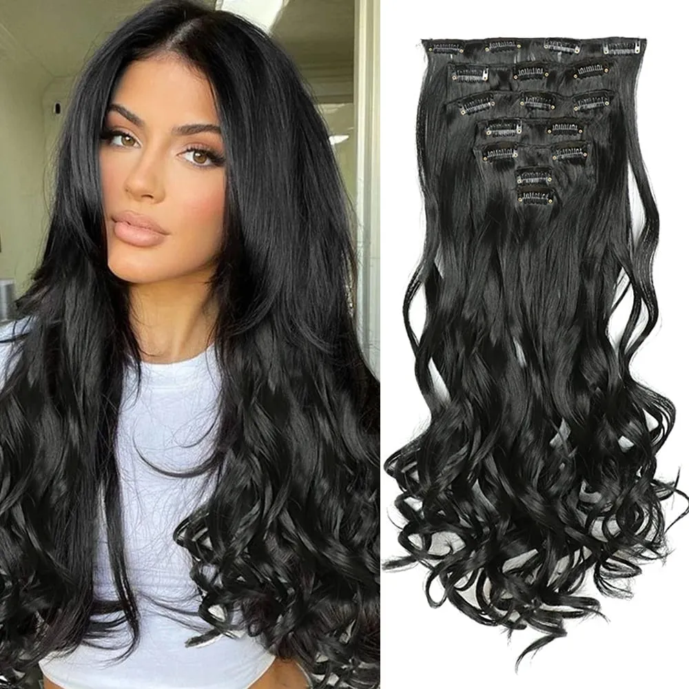 Synthetic Clip in Hair Extensions Purple hairpieces 7pcs/set 22inch Thick Hair for Women Girls Daily Party Cosplay — image 25