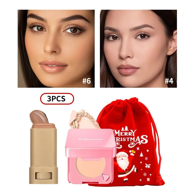 3 uds base en barra, polvo compacto para la cara con bolsa con cordón de Navidad, cosmético facial mate de larga duración, regalo de Navidad — image 13