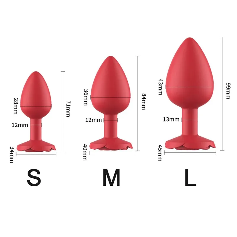 Silicone Rose Anal Plug 3 Size Red Butt Plug Beginner to Expert G-Point Massage Sexual Wellness Adult Pleasure Sex Toy