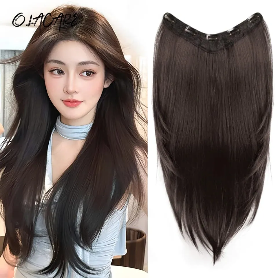 26Inch Synthetic Long Straight Layered V-Shaped Clip-in Hair Extension 4 Clip Heat Resistant Hairpiece for Women Daily Party — image 1