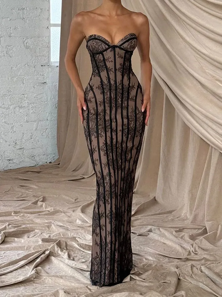 Women Gauze Fishbone Strapless Dress Chic Backless Off-shoulder Waist Cinching Slim Maxi Vestidos 2026 Lady Evening Party Gowns — image 6