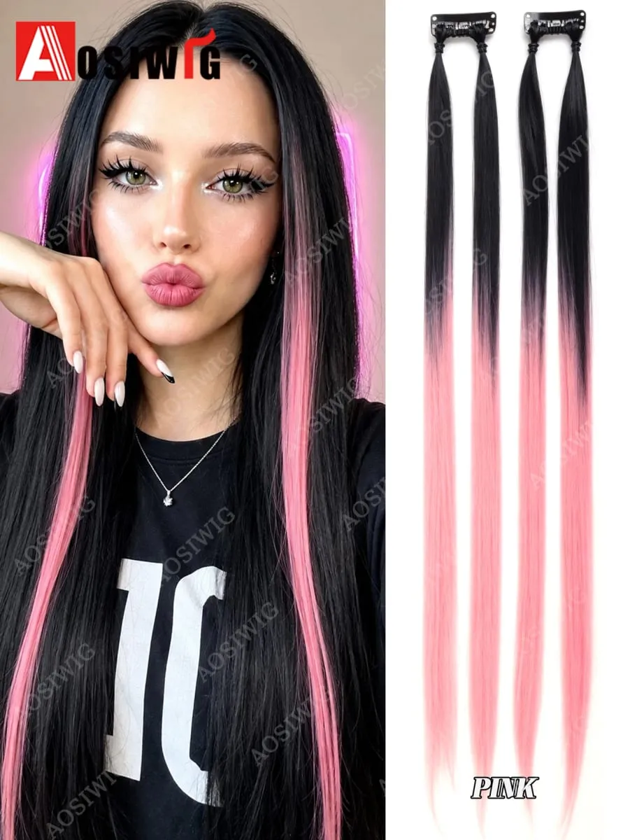 BB クリップヘアエクステンションカラフルなハイライトストランドクリップ合成ストレートヘアピース女性のためのパーティーフェスティバル毎日のヘアスタイル — image 10