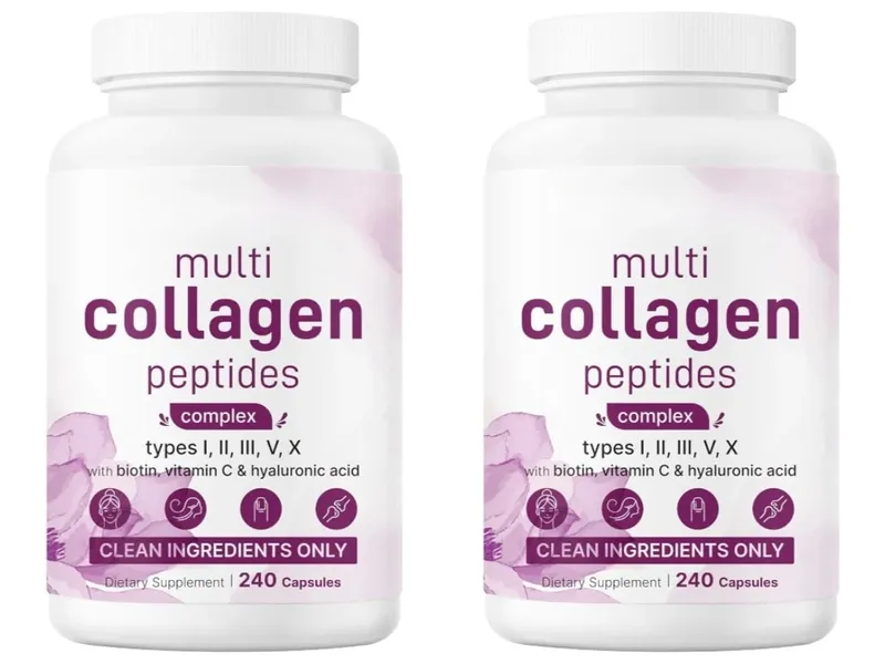 Multi Collagen Peptides Kapsler med Biotin Vitamin C og Hyaluronsyre Indeholder æg og fisk 240 kapsler