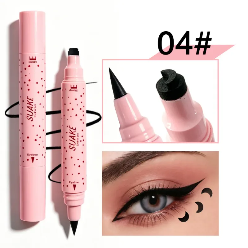 Pink Tube Star Heart Butterfly Stamp Liquid Eyeliner Dual-Ended Seal Stamp Eyeliner Pen 2in1 Quick-drying Black Eye Liner Makeup