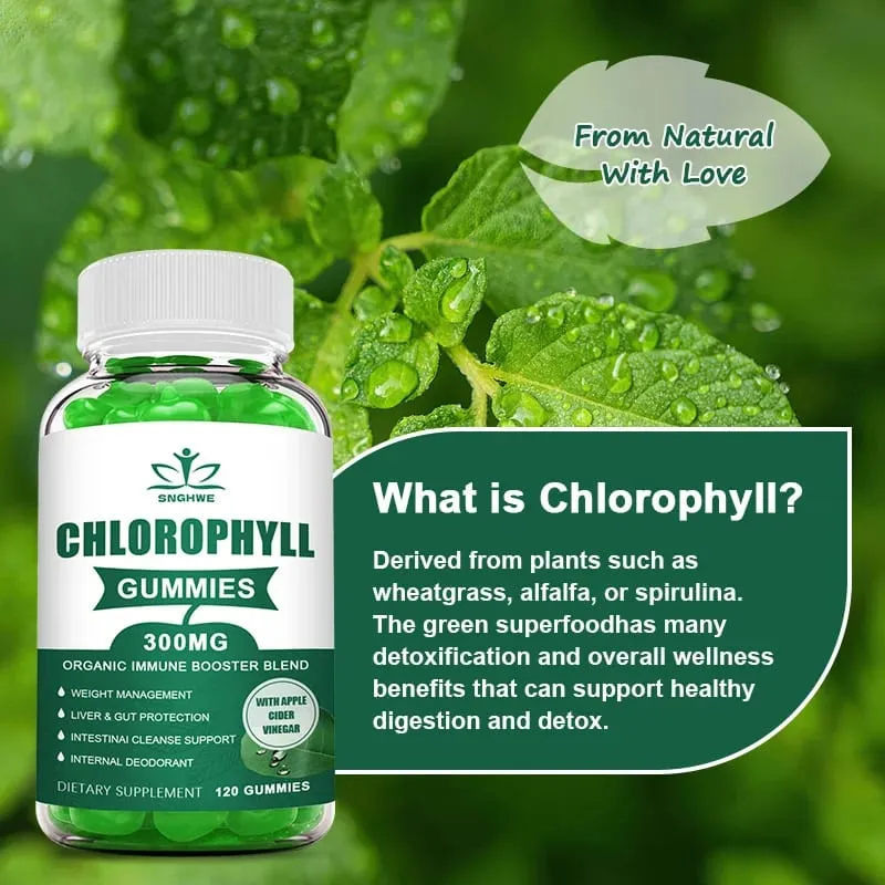 Chlorophyll Gummies-dengan ACV Vitamin D3 C E B12 -Tenaga Deodoran Asli Tingkatkan Imun & Pencernaan Menyokong Vegan 60 Gula-gula