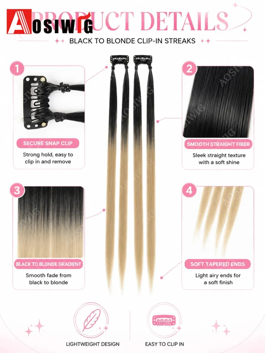 BB クリップヘアエクステンションカラフルなハイライトストランドクリップ合成ストレートヘアピース女性のためのパーティーフェスティバル毎日のヘアスタイル — image 4