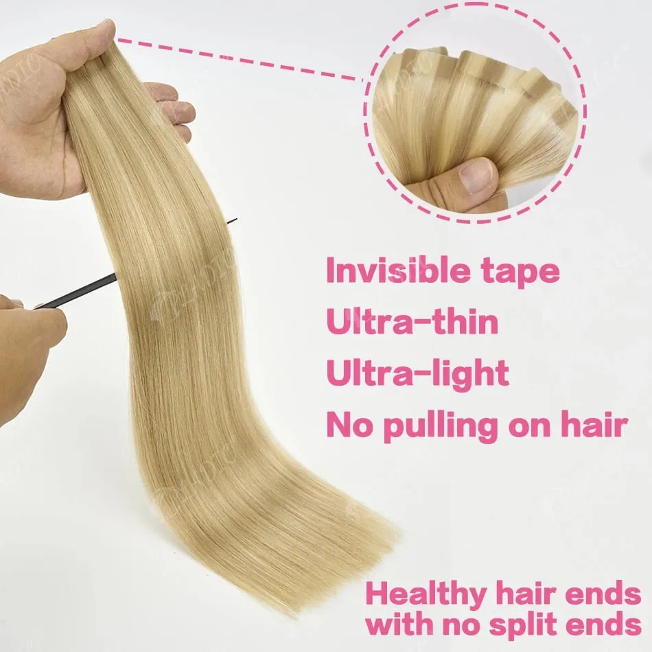 Tape in Hair Extensions Human Hair Color P18-60 14-22Inch 50g 20pcs Skin Weft Seamless Tape in Real Remy Straight Hair for Women — image 4